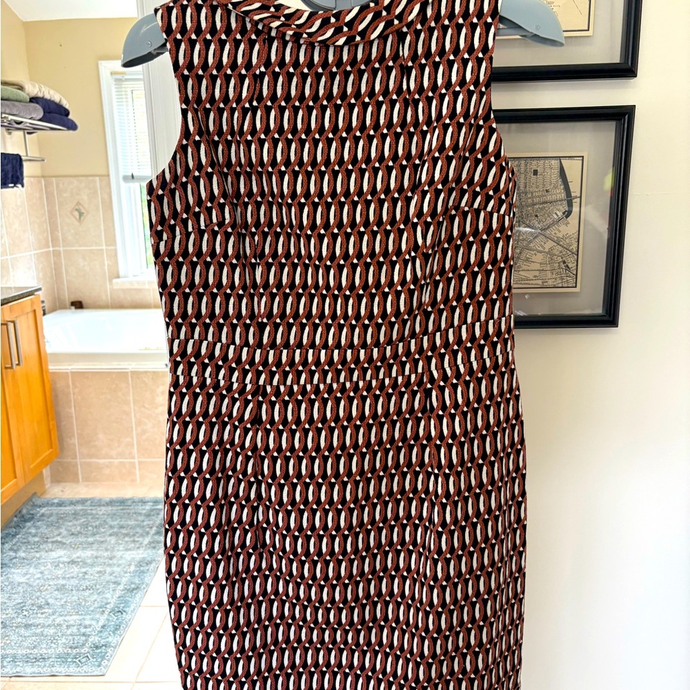 Boden Brown, White, Gold Sheath Dress Sleeveless Mock Neck, Size 10P. - Picture 2 of 4